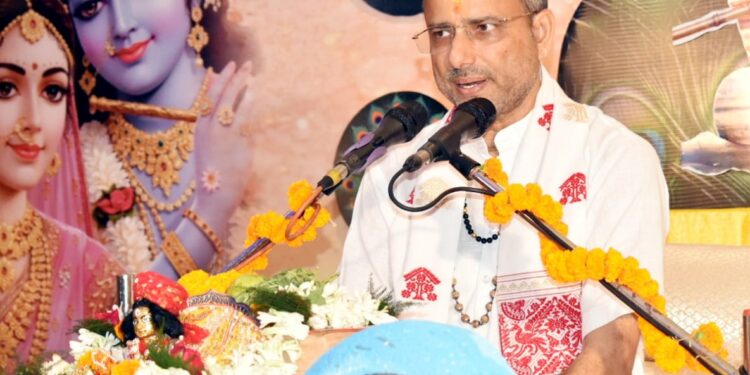 jamshedpur bhagwat katha- श्रीकृष्ण की बाल-लीलाओं का वर्णन सुनकर श्रद्धालु हुए भाव-विभोर,बिष्टुपुर सत्यनारायण मारवाड़ी मंदिर में भागवत कथा का पांचवा दिन